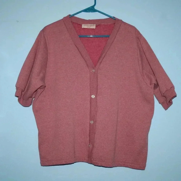 The Vermont Country Store Vintage Button Front Sweatshirt Cardigan XL Dusty Rose - Picture 1 of 12